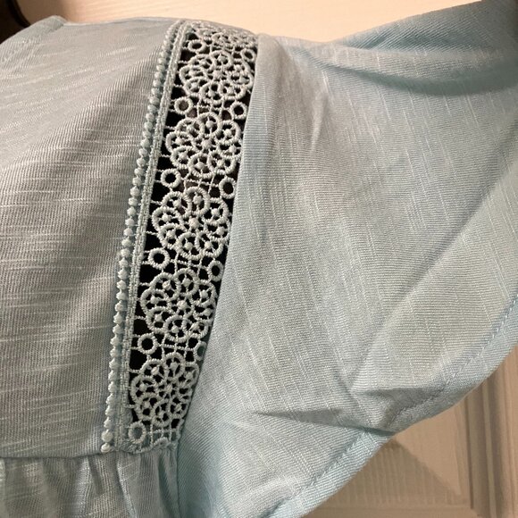 Bohemian Top Women's Boho Shirt Crochet Eyelet Flutter Short Sleeve Soft LARGE - Picture 2 of 7